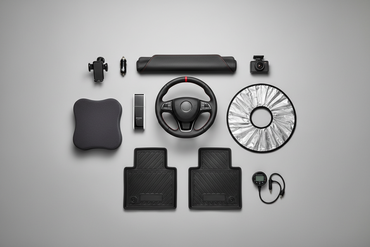 generate a image related to car accessoris showing different car accessories.
Image height should be  480 pixel.