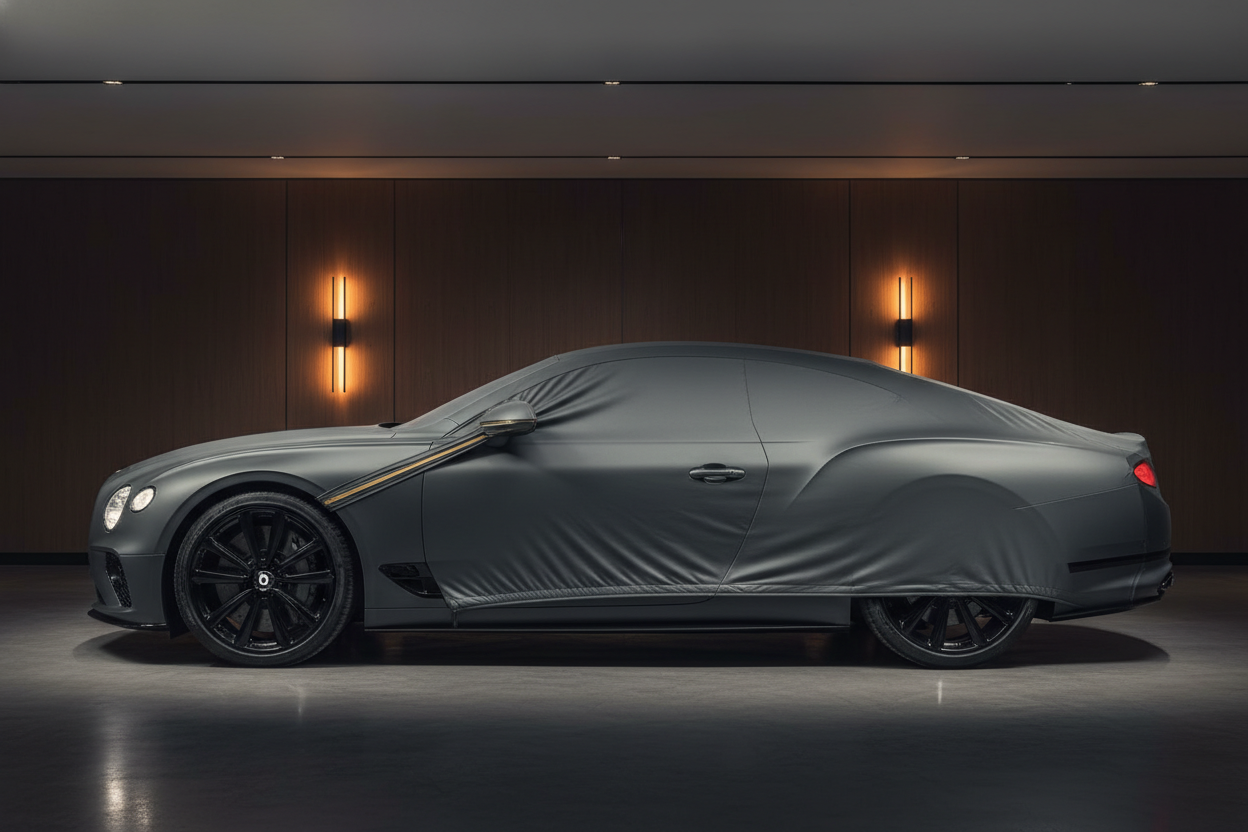 generate a luxury car with covering 80 percent of the car through car top cover